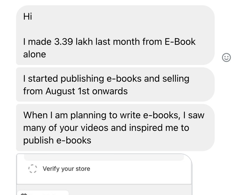 Student message: I made 3.39 lakh last month from E-Book alone, started publishing and selling from August 1st onwards